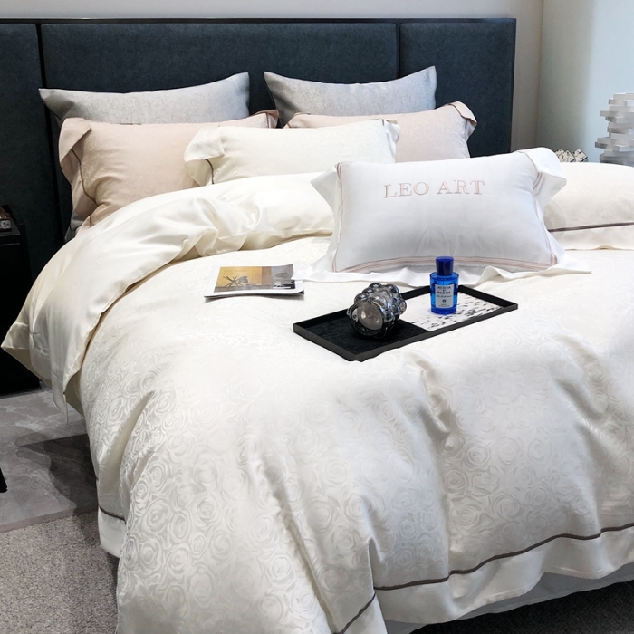 91家纺网 家纺一手货源 找家纺 涞澳家纺  2023新款天丝提花四件套 观夏-白