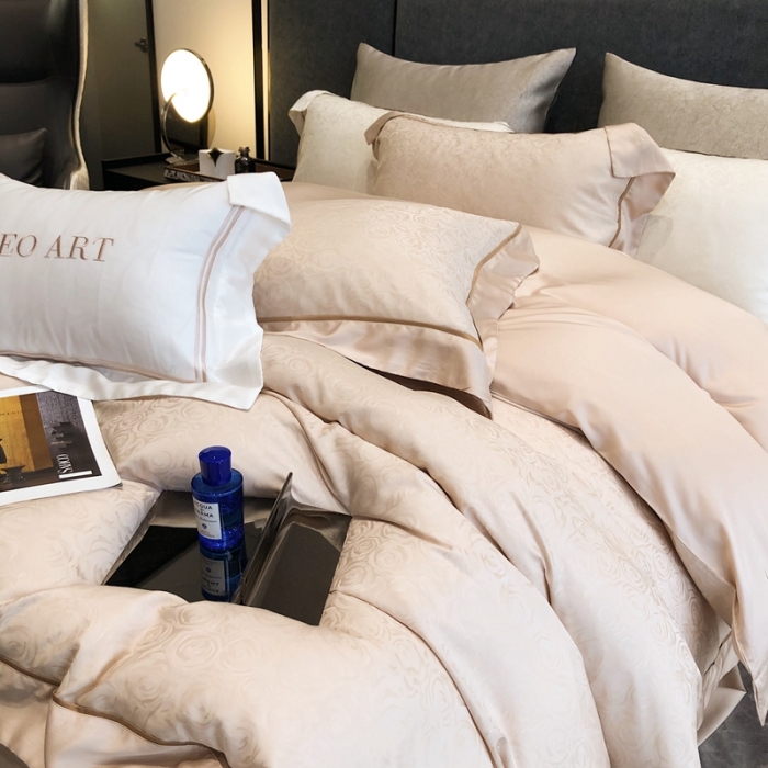 91家纺网 家纺一手货源 找家纺 涞澳家纺  2023新款天丝提花四件套 观夏-驼