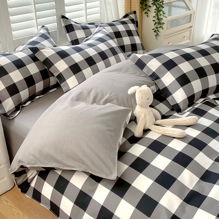 91家纺网 家纺一手货源 找家纺 好亿来 2025新款无印风植物羊绒加厚斜纹磨毛四件套 灰白中格