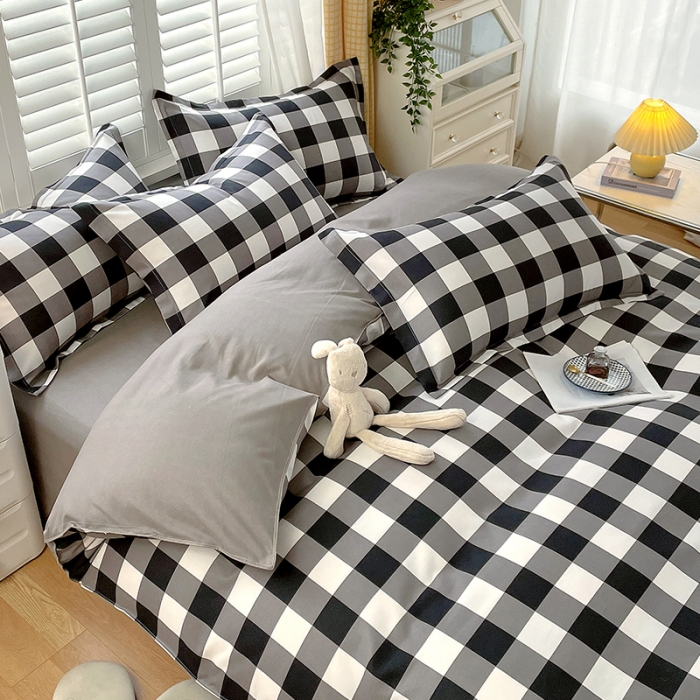 91家纺网 家纺一手货源 找家纺 好亿来 2025新款无印风植物羊绒加厚斜纹磨毛四件套 灰白中格