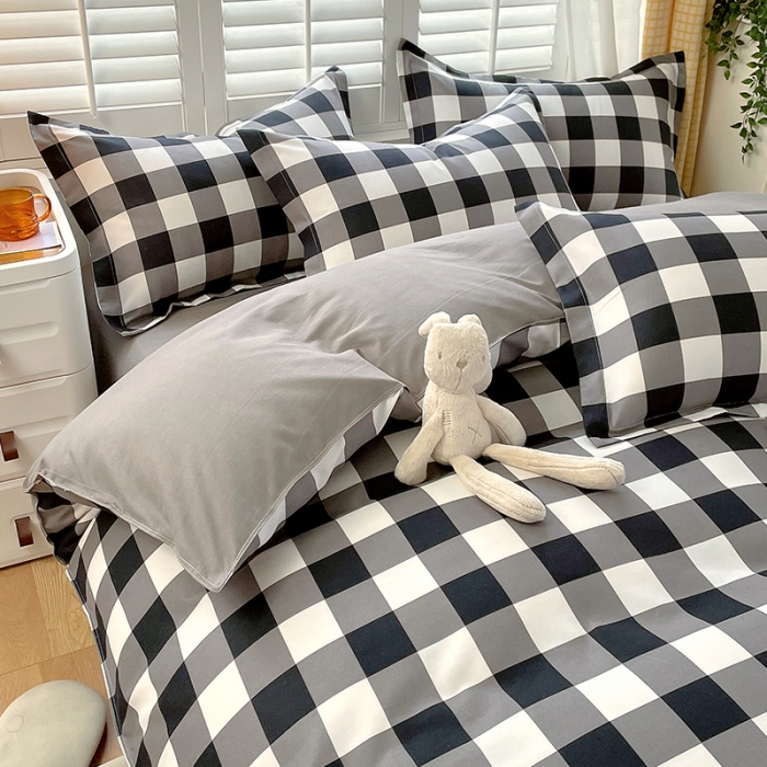 91家纺网 家纺一手货源 找家纺 好亿来 2025新款无印风植物羊绒加厚斜纹磨毛四件套 灰白中格