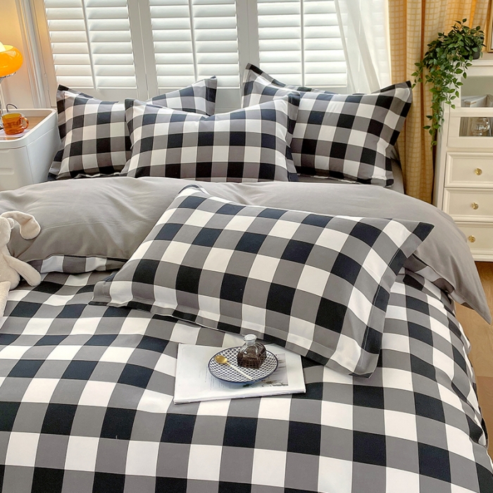 91家纺网 家纺一手货源 找家纺 好亿来 2025新款无印风植物羊绒加厚斜纹磨毛四件套 灰白中格