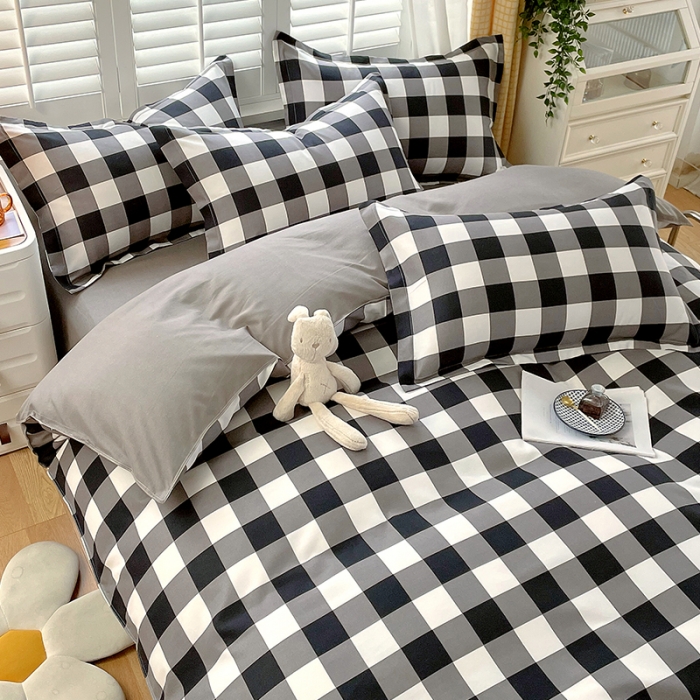 91家纺网 家纺一手货源 找家纺 好亿来 2025新款无印风植物羊绒加厚斜纹磨毛四件套 灰白中格