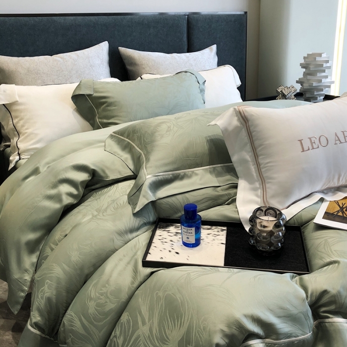 91家纺网 家纺一手货源 找家纺 涞澳家纺  2023新款天丝提花四件套 安娜-绿