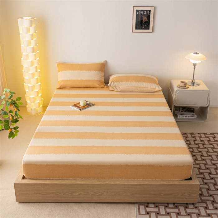 91家纺网 家纺一手货源 找家纺 蓝巢家纺 2023新款A类母婴级四季可用全棉老粗布单品系列单床笠 旷野桔