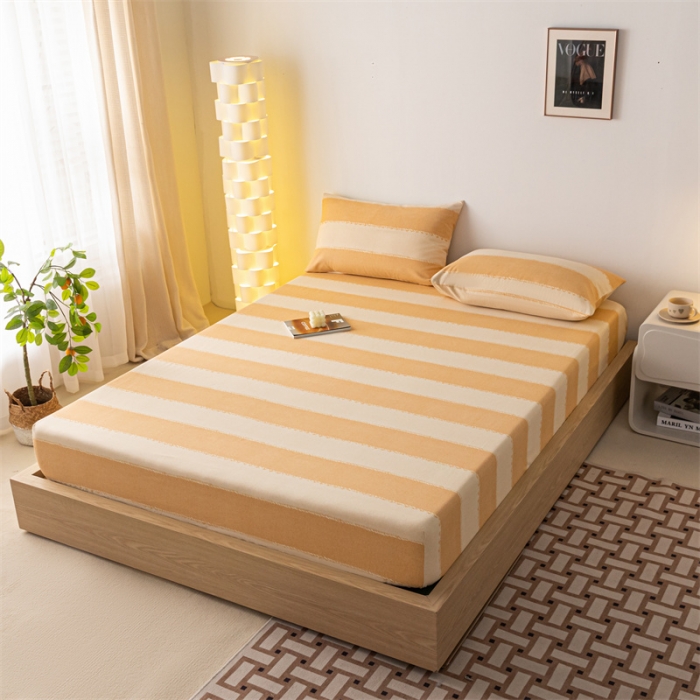 91家纺网 家纺一手货源 找家纺 蓝巢家纺 2023新款A类母婴级四季可用全棉老粗布单品系列单床笠 旷野桔