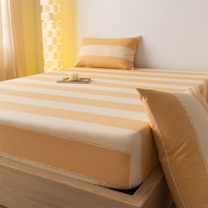 91家纺网 家纺一手货源 找家纺 蓝巢家纺 2023新款A类母婴级四季可用全棉老粗布单品系列单床笠 旷野桔