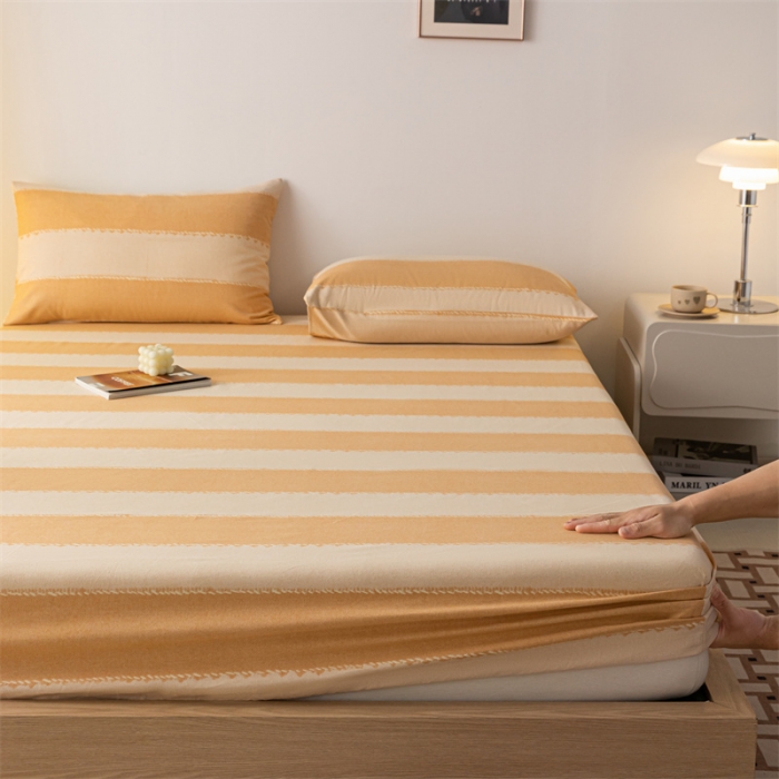 91家纺网 家纺一手货源 找家纺 蓝巢家纺 2023新款A类母婴级四季可用全棉老粗布单品系列单床笠 旷野桔