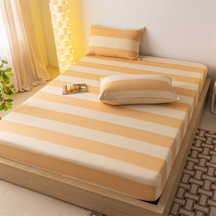 91家纺网 家纺一手货源 找家纺 蓝巢家纺 2023新款A类母婴级四季可用全棉老粗布单品系列单床笠 旷野桔