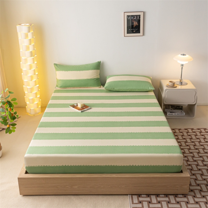 91家纺网 家纺一手货源 找家纺 蓝巢家纺 2023新款A类母婴级四季可用全棉老粗布单品系列单床笠 旷野绿