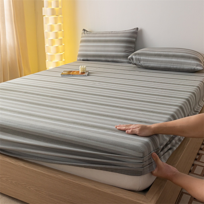 91家纺网 家纺一手货源 找家纺 蓝巢家纺 2023新款A类母婴级四季可用全棉老粗布单品系列单床笠 晴山灰