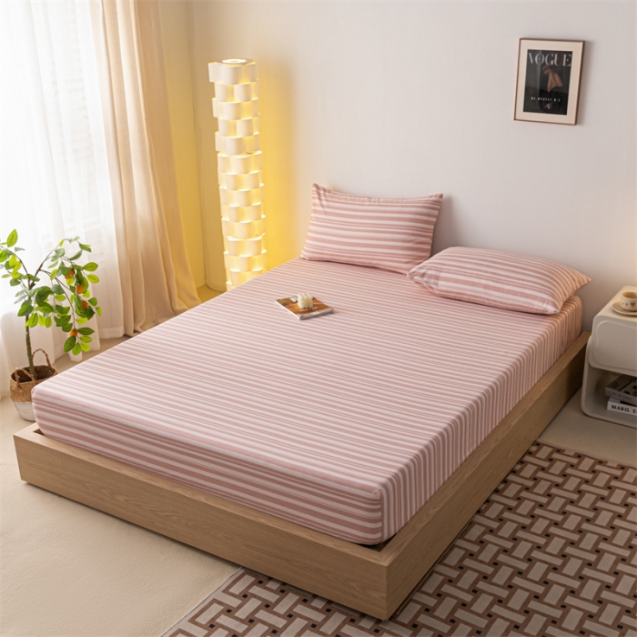 91家纺网 家纺一手货源 找家纺 蓝巢家纺 2023新款A类母婴级四季可用全棉老粗布单品系列单床笠 素采粉