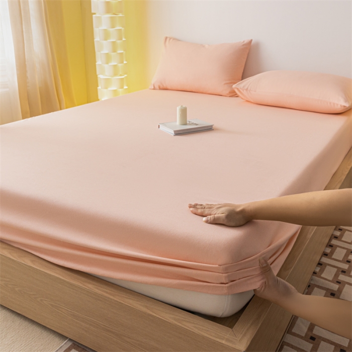 91家纺网 家纺一手货源 找家纺 蓝巢家纺 2023新款A类母婴级四季可用全棉老粗布单品系列单床笠 月白粉