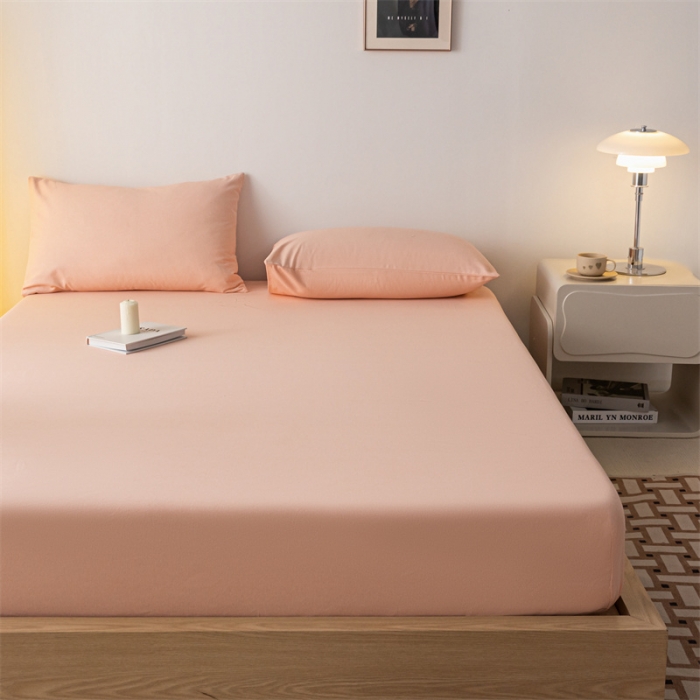 91家纺网 家纺一手货源 找家纺 蓝巢家纺 2023新款A类母婴级四季可用全棉老粗布单品系列单床笠 月白粉