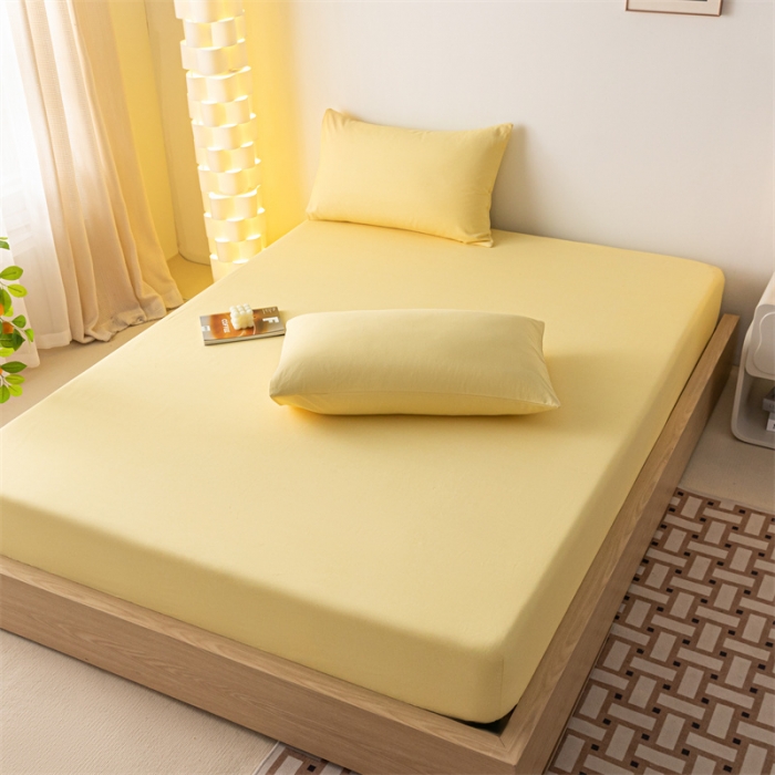 91家纺网 家纺一手货源 找家纺 蓝巢家纺 2023新款A类母婴级四季可用全棉老粗布单品系列单床笠 月白黄