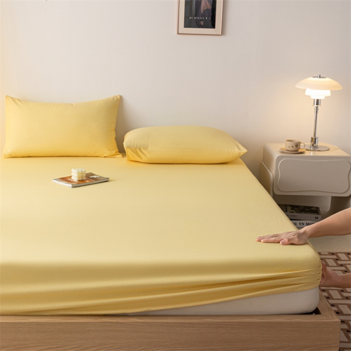 91家纺网 家纺一手货源 找家纺 蓝巢家纺 2023新款A类母婴级四季可用全棉老粗布单品系列单床笠 月白黄