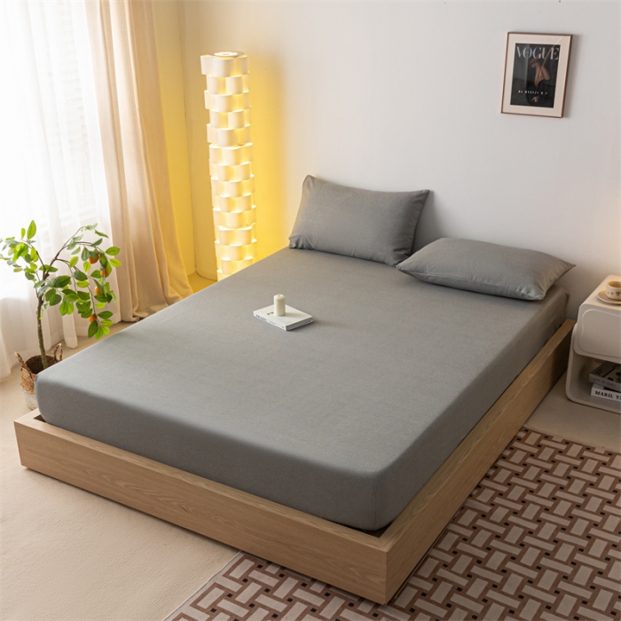 91家纺网 家纺一手货源 找家纺 蓝巢家纺 2023新款A类母婴级四季可用全棉老粗布单品系列单床笠 月白灰