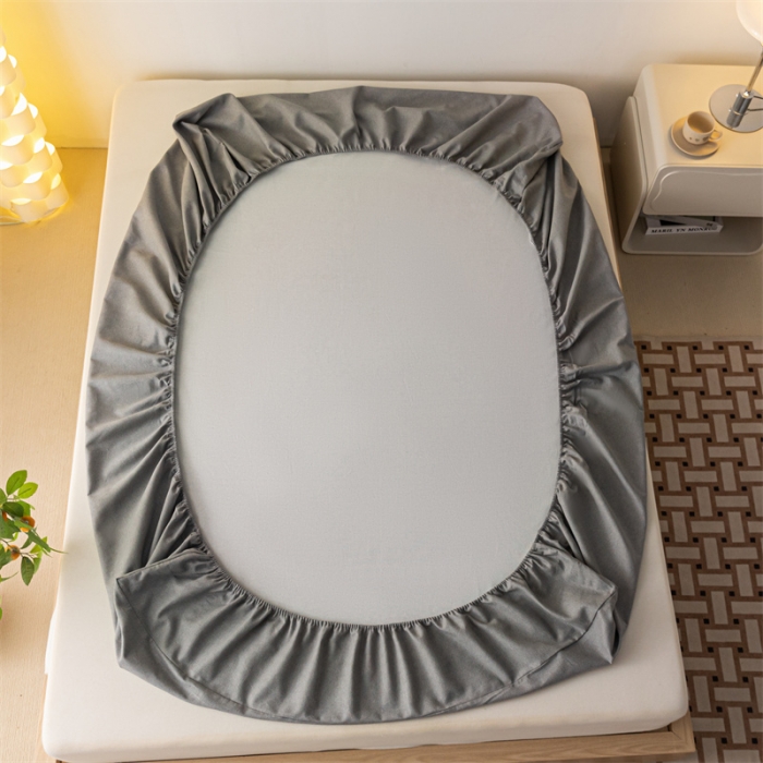 91家纺网 家纺一手货源 找家纺 蓝巢家纺 2023新款A类母婴级四季可用全棉老粗布单品系列单床笠 月白灰