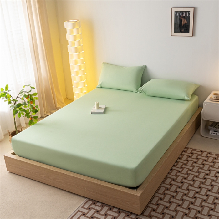 91家纺网 家纺一手货源 找家纺 蓝巢家纺 2023新款A类母婴级四季可用全棉老粗布单品系列单床笠 月白绿