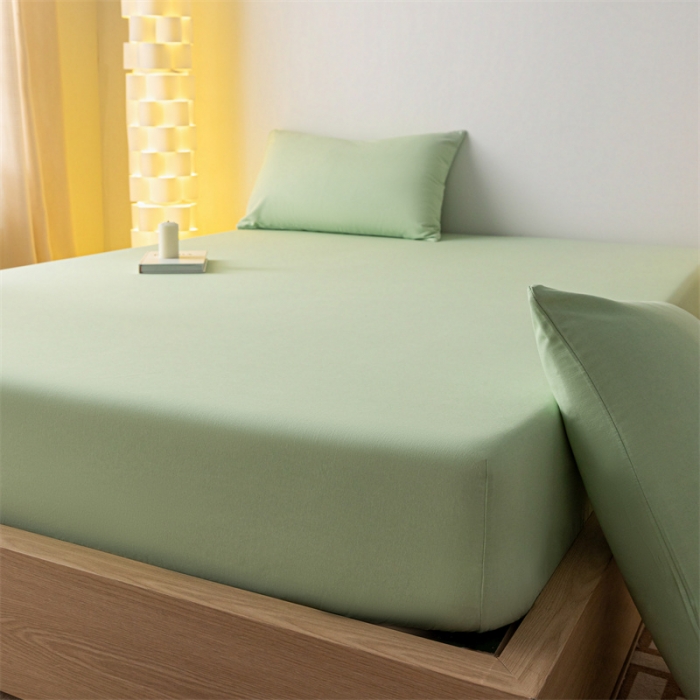 91家纺网 家纺一手货源 找家纺 蓝巢家纺 2023新款A类母婴级四季可用全棉老粗布单品系列单床笠 月白绿