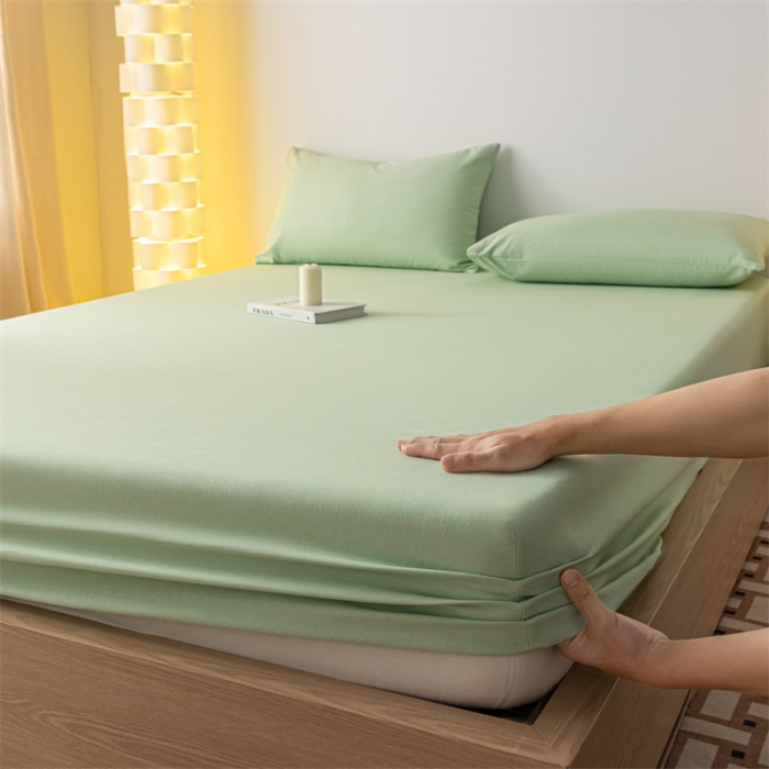 91家纺网 家纺一手货源 找家纺 蓝巢家纺 2023新款A类母婴级四季可用全棉老粗布单品系列单床笠 月白绿