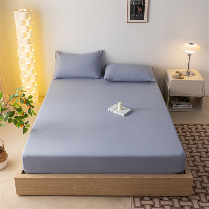 91家纺网 家纺一手货源 找家纺 蓝巢家纺 2023新款A类母婴级四季可用全棉老粗布单品系列单床笠 月白紫