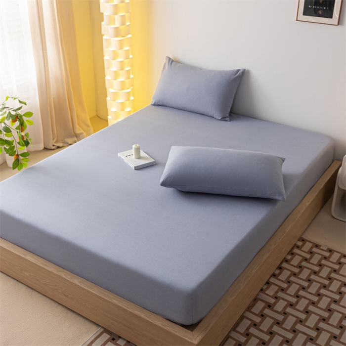 91家纺网 家纺一手货源 找家纺 蓝巢家纺 2023新款A类母婴级四季可用全棉老粗布单品系列单床笠 月白紫