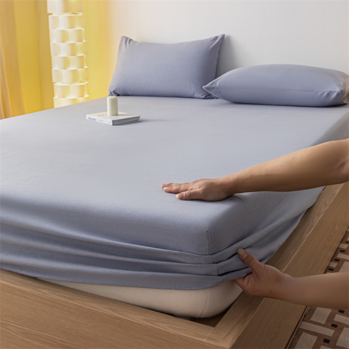 91家纺网 家纺一手货源 找家纺 蓝巢家纺 2023新款A类母婴级四季可用全棉老粗布单品系列单床笠 月白紫