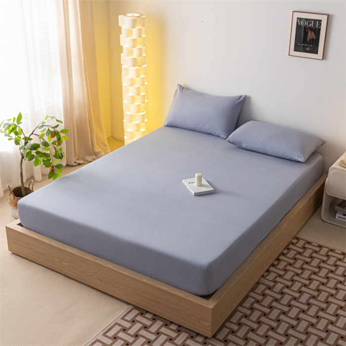 91家纺网 家纺一手货源 找家纺 蓝巢家纺 2023新款A类母婴级四季可用全棉老粗布单品系列单床笠 月白紫