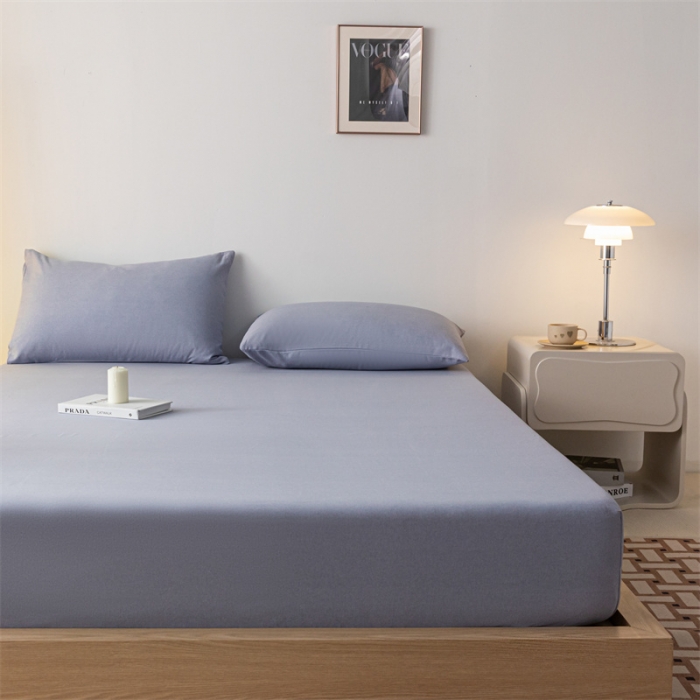 91家纺网 家纺一手货源 找家纺 蓝巢家纺 2023新款A类母婴级四季可用全棉老粗布单品系列单床笠 月白紫