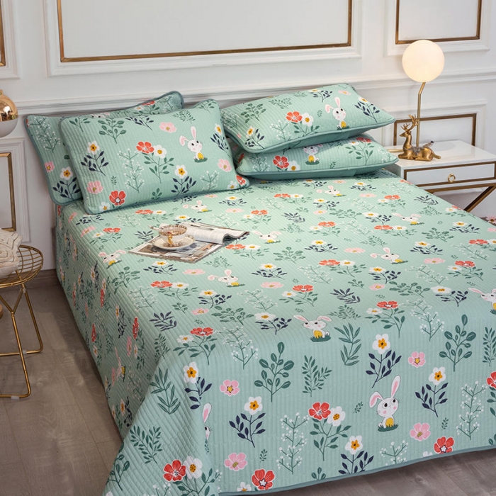 91家纺网 家纺一手货源 找家纺 莎果 2024新款正面纯棉绗缝床盖 朵拉乐园