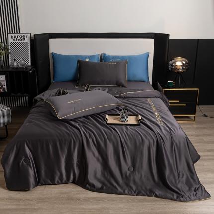 91家纺网 家纺一手货源 找家纺 梦镜 2025新款轻奢刺绣冰丝凉感丝夏被四件套 低调黑