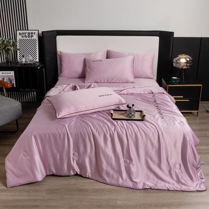 91家纺网 家纺一手货源 找家纺 梦镜 2025新款轻奢刺绣冰丝凉感丝夏被四件套 奶油紫