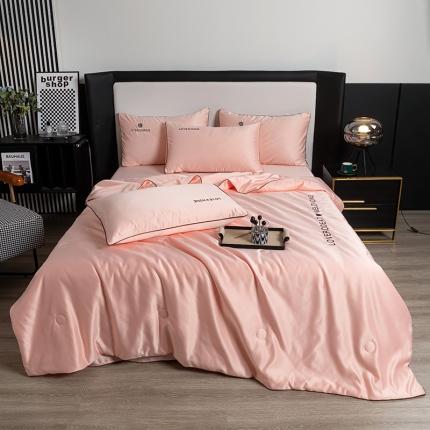 91家纺网 家纺一手货源 找家纺 梦镜 2025新款轻奢刺绣冰丝凉感丝夏被四件套 香槟玉