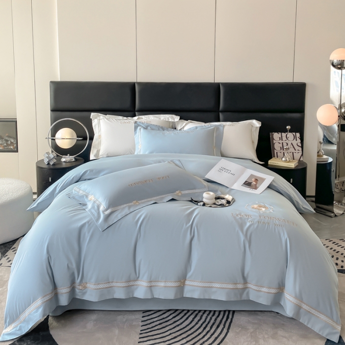 91家纺网 家纺一手货源 找家纺 安妮 2023新款全棉刺绣四件套邂逅系列 梵星蓝