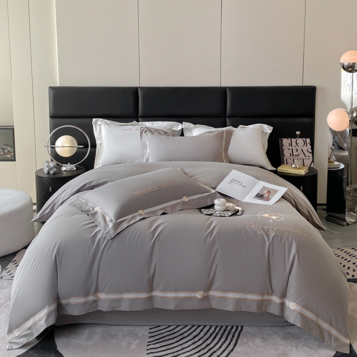 91家纺网 家纺一手货源 找家纺 安妮 2023新款全棉刺绣四件套邂逅系列 洋气灰