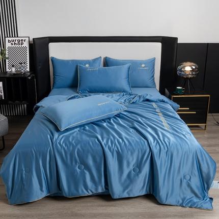 梦镜 2025新款轻奢刺绣冰丝凉感丝夏被四件套 海洋蓝