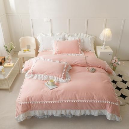 91家纺网 家纺一手货源 找家纺 2023新款双层法式花边公主风系列床裙款四件套 克拉恋人-粉