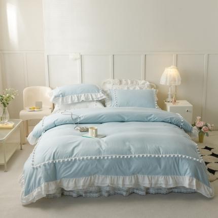 91家纺网 家纺一手货源 找家纺 2023新款双层法式花边公主风系列床裙款四件套 克拉恋人-天蓝