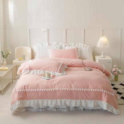 2023新款双层法式花边公主风系列床裙款四件套 克拉恋人-粉