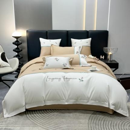 91家纺网 家纺一手货源 找家纺 （总）家居1号 2024新款13376全棉刺绣四件套-轻奢玫瑰