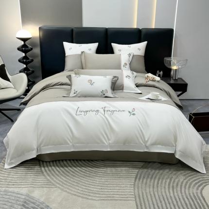 91家纺网 家纺一手货源 找家纺 （总）家居1号 2024新款13376全棉刺绣四件套-轻奢玫瑰