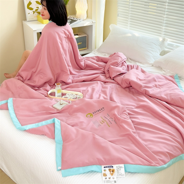 91家纺网 家纺一手货源 找家纺 米乐 2025新款大豆纤维夏被夏凉被空调被被子 雅致-豆沙