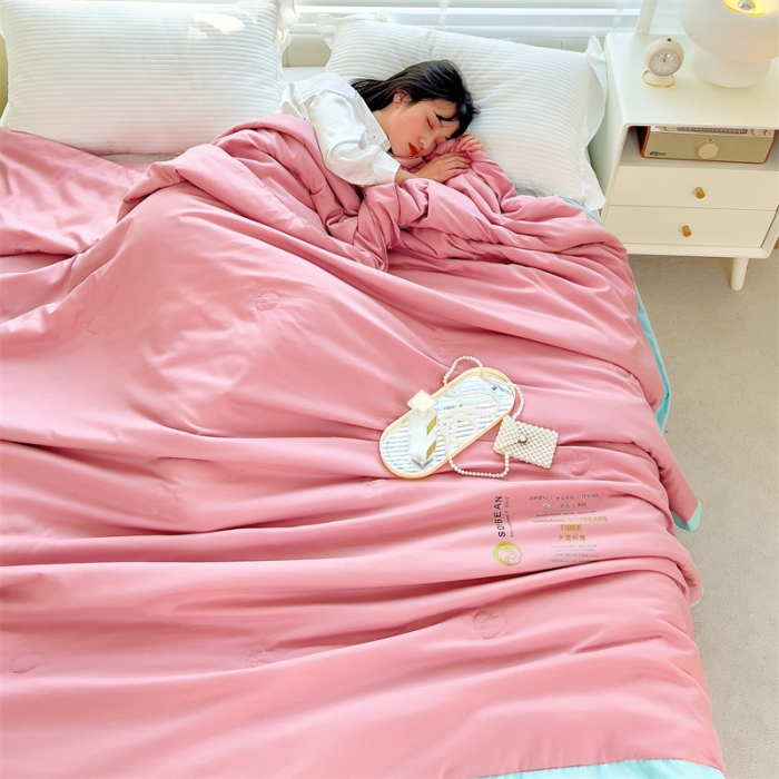 91家纺网 家纺一手货源 找家纺 米乐 2025新款大豆纤维夏被夏凉被空调被被子 雅致-豆沙