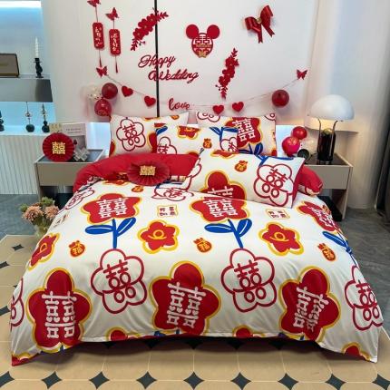 91家纺网 家纺一手货源 找家纺 （总）宏源 2022年新款大红时尚磨毛婚庆四件套