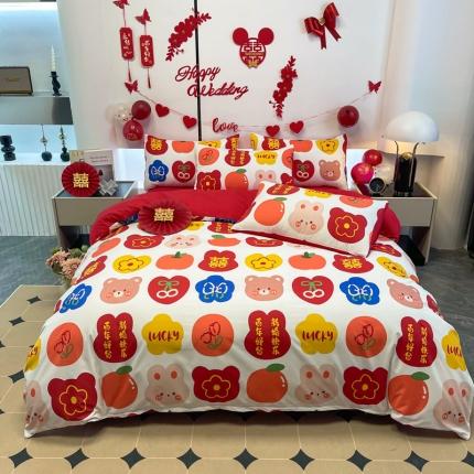 91家纺网 家纺一手货源 找家纺 （总）宏源 2022年新款大红时尚磨毛婚庆四件套