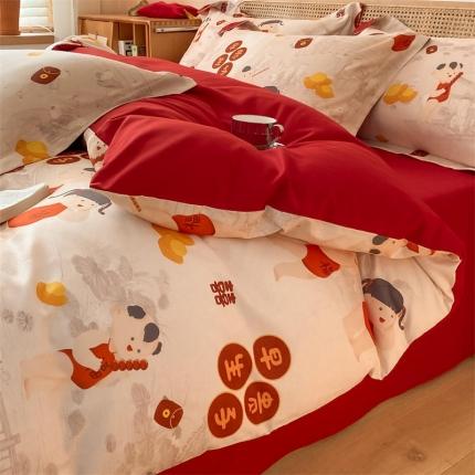 91家纺网 家纺一手货源 找家纺 （总）床绮 2024新款水洗磨毛印花婚庆四件套