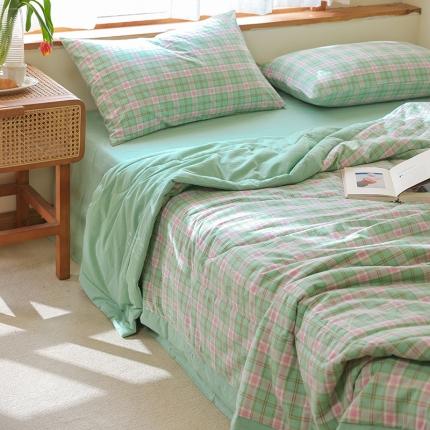 91家纺网 家纺一手货源 找家纺 一加一 2025全棉色织水洗棉55%大豆夏被四件套 清柠格