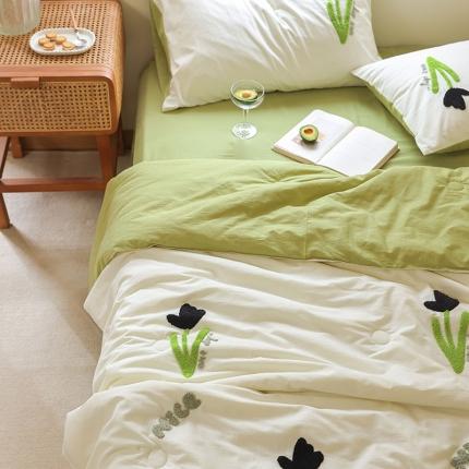 91家纺网 家纺一手货源 找家纺 （总）一加一 2025全棉水洗棉毛巾绣小清新大豆夏被四件套