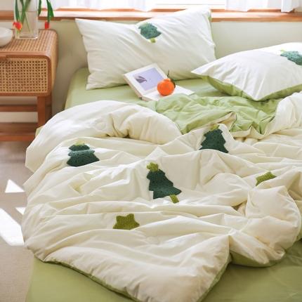 91家纺网 家纺一手货源 找家纺 （总）一加一 2025全棉水洗棉毛巾绣小清新大豆夏被四件套